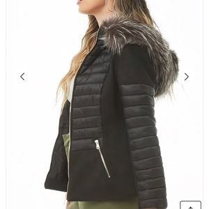 NWOT Mixed material wool like and puffer jacket